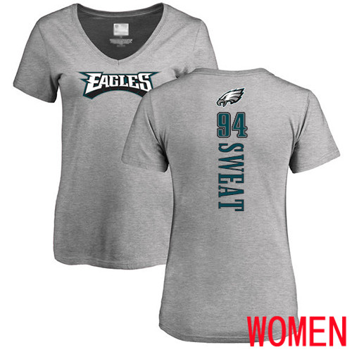 Women Philadelphia Eagles #94 Josh Sweat Ash Backer V-Neck NFL T Shirt